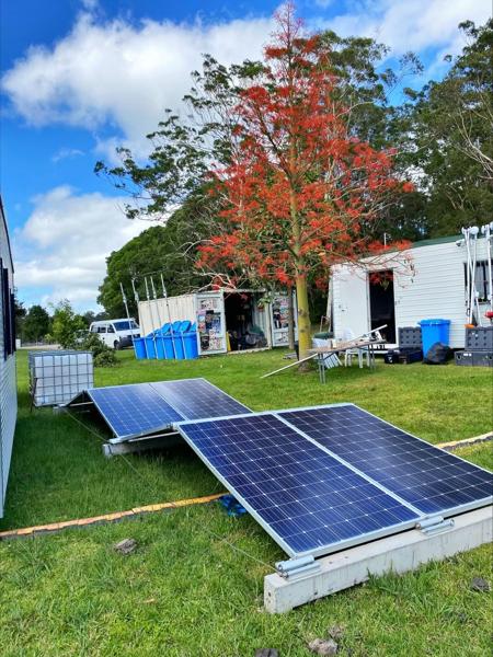 Falls Festival Byron Bay NSW Australia reduced fuel usage with batteries and solar panels.