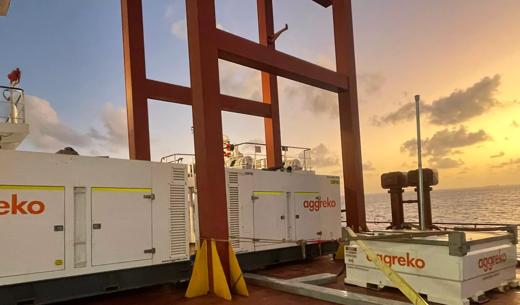 Berge Olympus emergency power supply for 210,000 MT bulk iron ore carrier. 
On deck power station consisting of 4x synchronized 320kVA generators, cable package and associated fuel hardware. 
Pilbara coast, Australia.