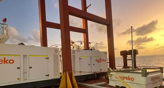 Berge Olympus emergency power supply for 210,000 MT bulk iron ore carrier. 
On deck power station consisting of 4x synchronized 320kVA generators, cable package and associated fuel hardware. 
Pilbara coast, Australia.