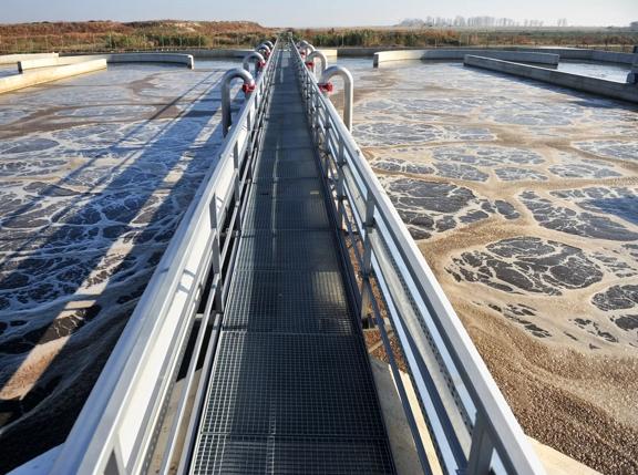 Industrial scene with a modern waste water treatment plant