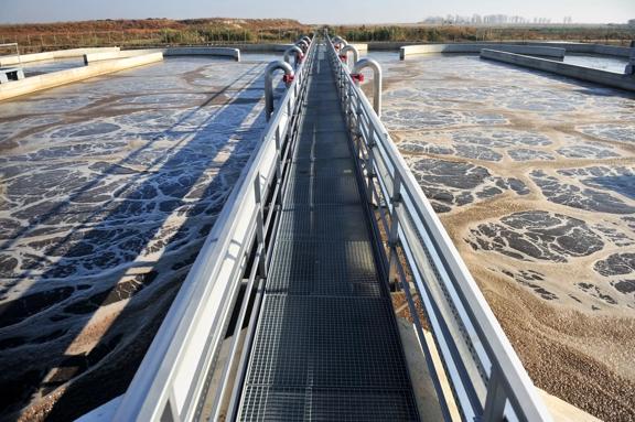 Industrial scene with a modern waste water treatment plant