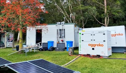 Falls Festival Byron Bay NSW Australia reduced fuel usage with batteries and solar panels.