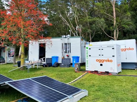 Falls Festival Byron Bay NSW Australia reduced fuel usage with batteries and solar panels.