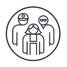Icon of three workers in uniforms, with two wearing hard hats.