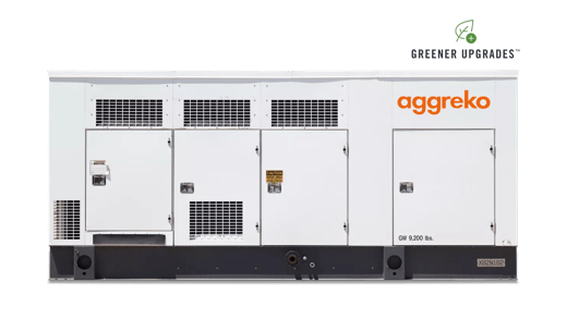 A large white generator with multiple compartments and vents, branded with the Aggreko logo.