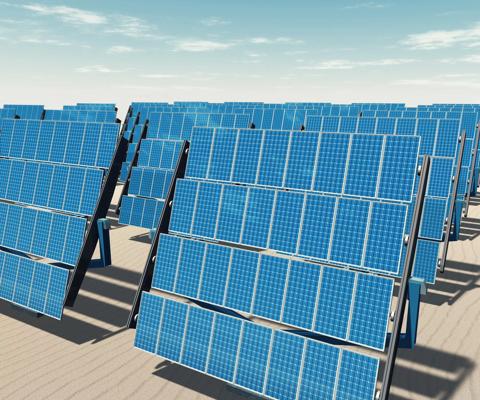 Solar Panels in the Desert on a Sunny Day
