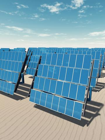 Solar Panels in the Desert on a Sunny Day