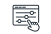 Icon of a control panel with three straight lines on top of one another and a hand moving a circle through one of the lines