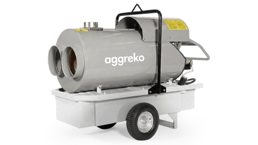 Portable indirect-fired industrial heater on a gray, wheeled base.