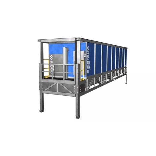 A cooling tower witha visible exhaust pipe, labeled with the 