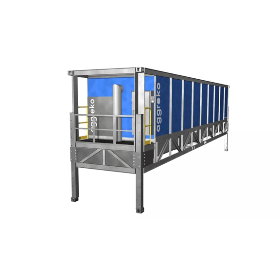 A cooling tower witha visible exhaust pipe, labeled with the 