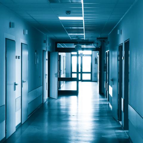 Busy hall in a hospital