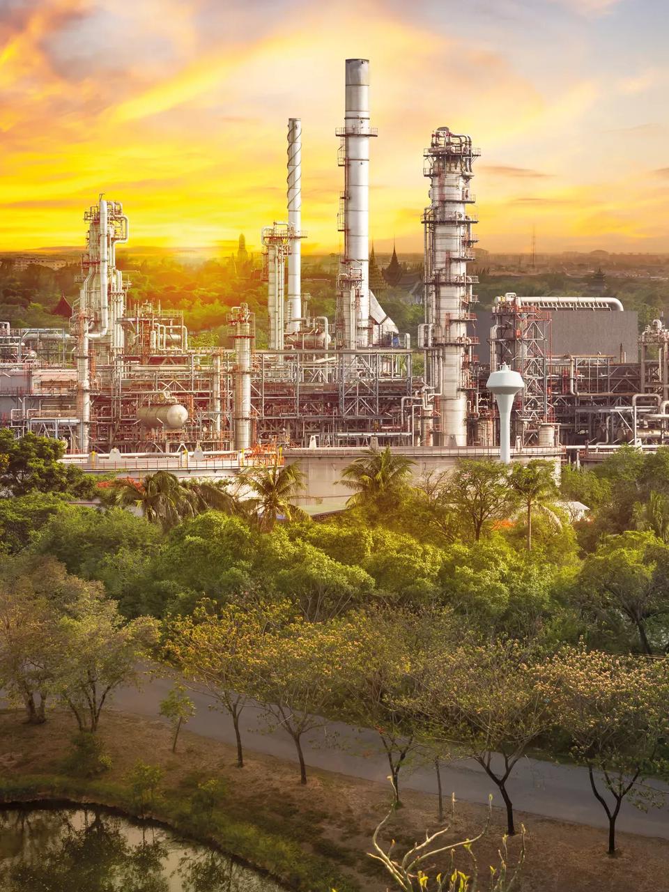 Aerial view of a modern refinery.
