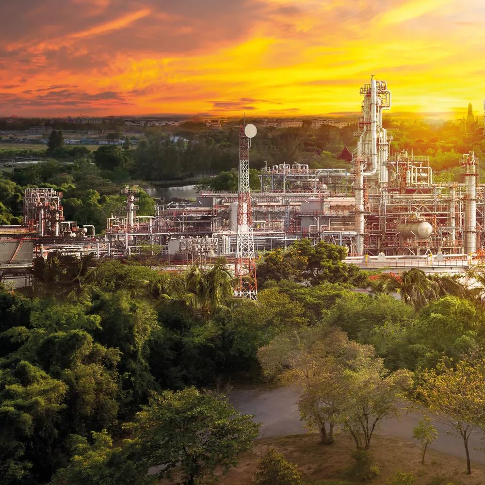 Aerial view of a modern refinery.