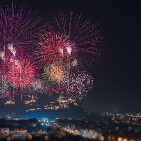 A beautiful fireworks display for celebrations Phra Nakhon Khiri.Phetchaburi