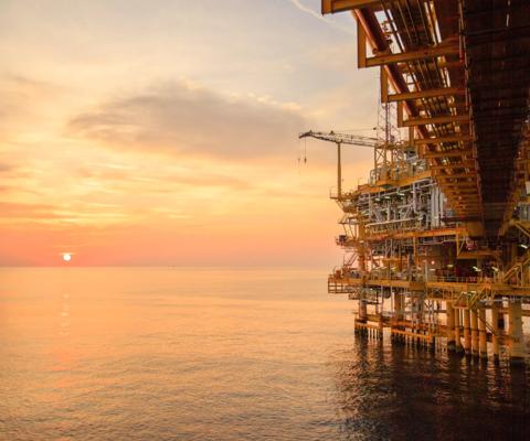 Offshore construction platform for production oil and gas, Oil and gas industry and hard work, Production platform and operation process by manual and auto function.