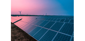 Solar panels with wind turbines on a sunny day,green clean energy concept