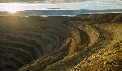 Diamond mining pit in the town of Lucky, Yakutia, Russia. ALROSA.