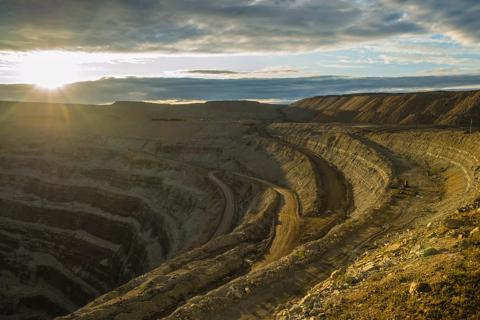 Diamond mining pit in the town of Lucky, Yakutia, Russia. ALROSA.