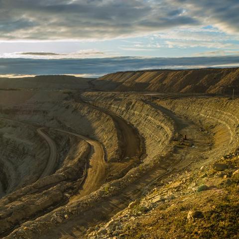 Diamond mining pit in the town of Lucky, Yakutia, Russia. ALROSA.