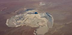 Aerial view of an open air mine. Mongolia.