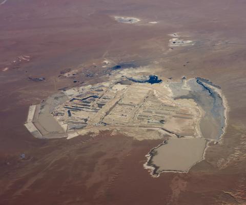 Aerial view of an open air mine. Mongolia.