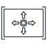 Icon of a box inside a rectangle, with four arrows coming out of it and pointing towards four different borders of the rectangle