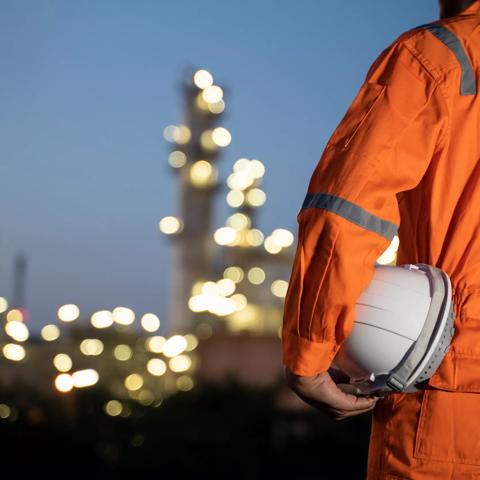 Engineer and blur refinery oil background.