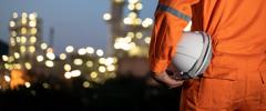 Engineer and blur refinery oil background.