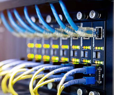 Network switch and ethernet cables,Data Center Concept.