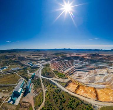 Copper mine in Mongolia, aerial view, Erdenet