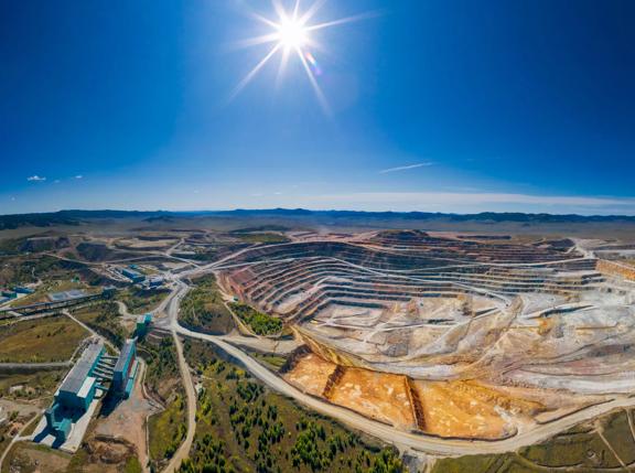 Copper mine in Mongolia, aerial view, Erdenet