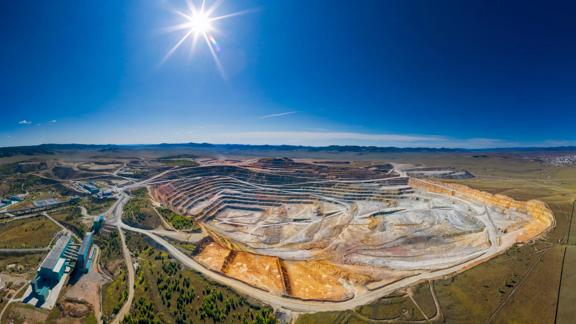 Copper mine in Mongolia, aerial view, Erdenet