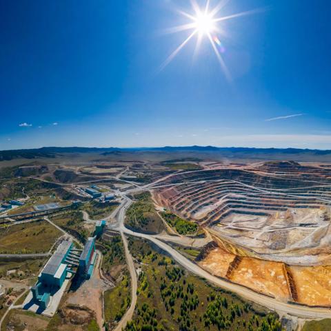 Copper mine in Mongolia, aerial view, Erdenet