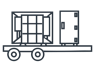 Icon of a containerized unit secured on a flatbed trailer with wheels.