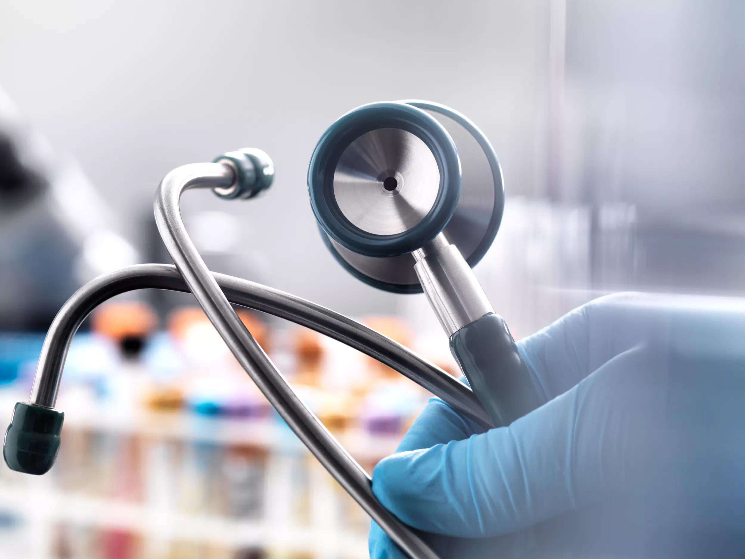 Stethoscope help in hand at a closeup view