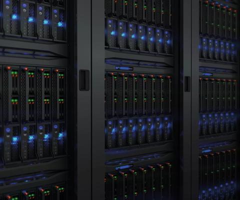 Black panels in a control room from a data center