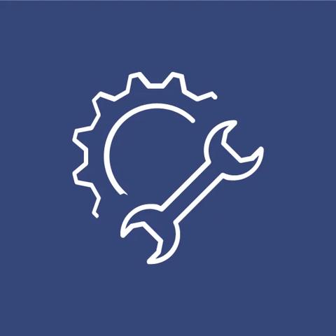 Image of a gear and a hand wrench.