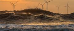 Wind turbines at sunrise off the North East coast