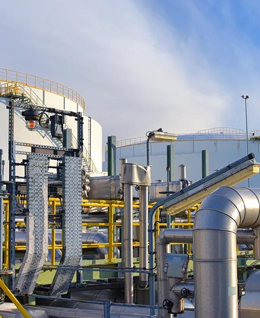 Panoramic view of an oil refinery.