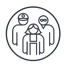 Icon of three workers in uniform inside a circle.