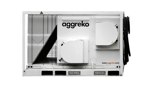 A large, industrial cooling unit with vents and control panel, featuring the Aggreko logo.