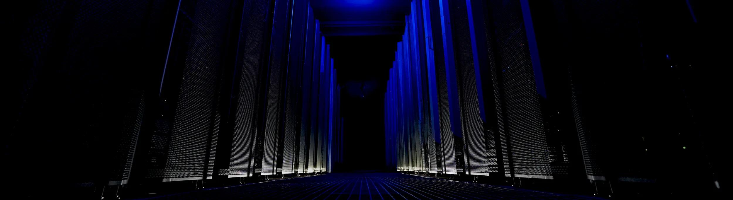 Dark hallway at a data center