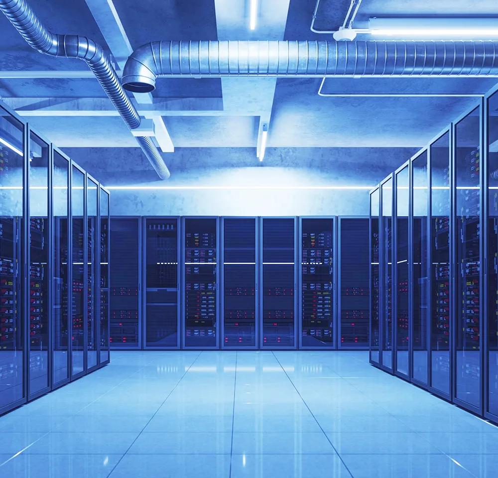 Dark hallway at a data center