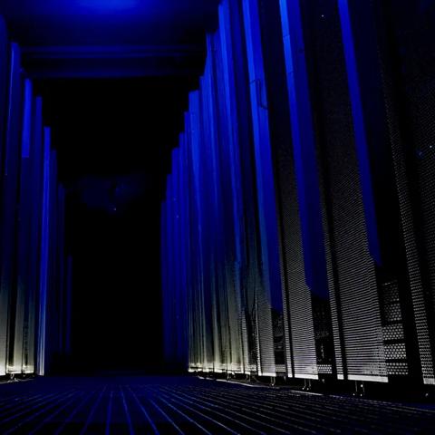 Dark hallway at a data center