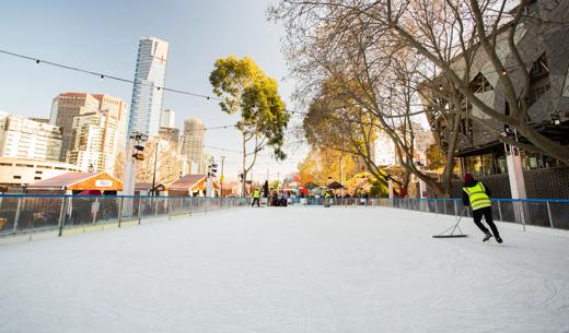 Federation square ice rink in CBD of Melbourne