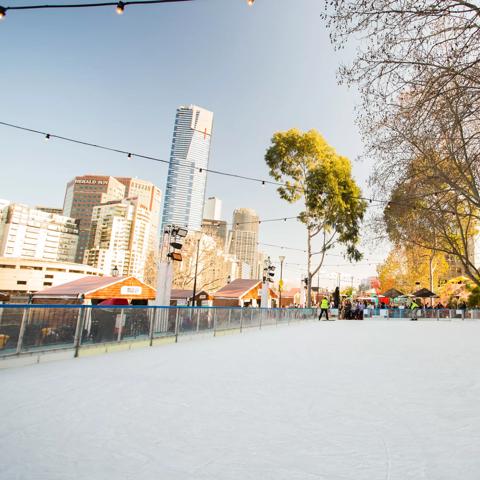 Federation square ice rink in CBD of Melbourne