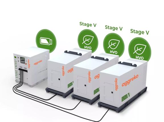 3 sistemas Stage V y un sistema de almacenamiento de energía en baterías (BESS) con paquete de HVO