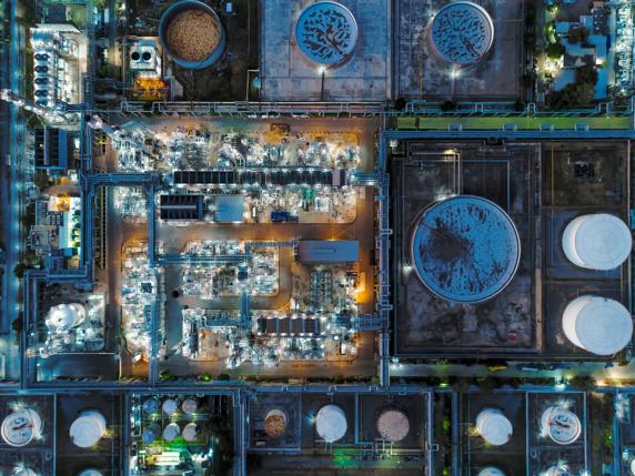 aerial view Oil Tank, Oil refinery at night, thailand.