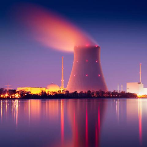 Stock Image- Nuclear power plant at night